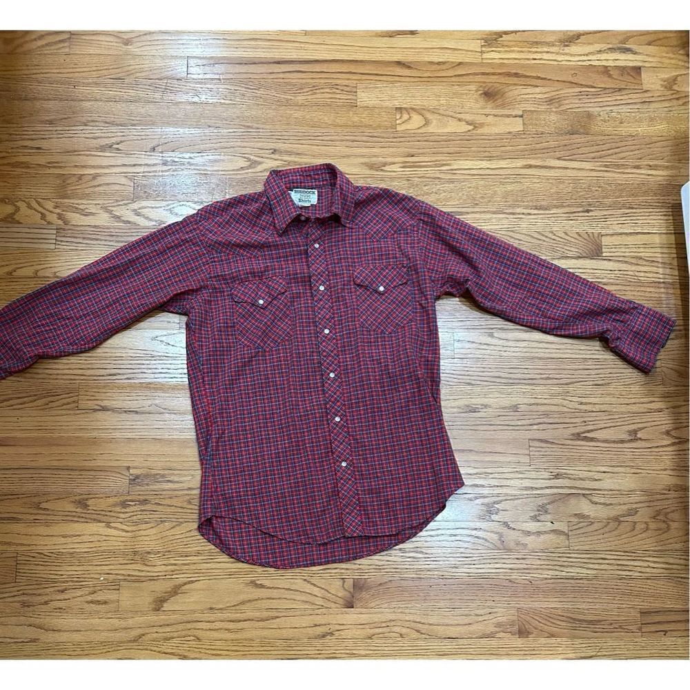 Vintage Ruddock Bros Western Shirt Mens Red Plaid Pearl Snap USA